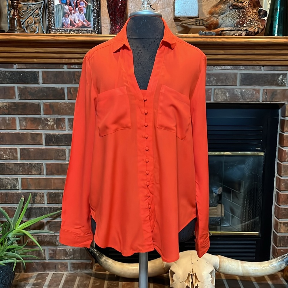 Orange Long-Sleeved Velvet Heart Blouse
